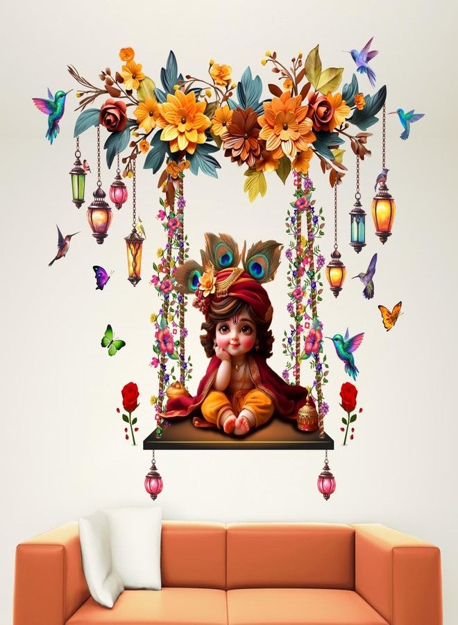 DivineDesigns ملصق حائط لطيف من تصميمات ديفاين ديزاينز، يضم كريشنا جي والفراشات والزهور - Image 1